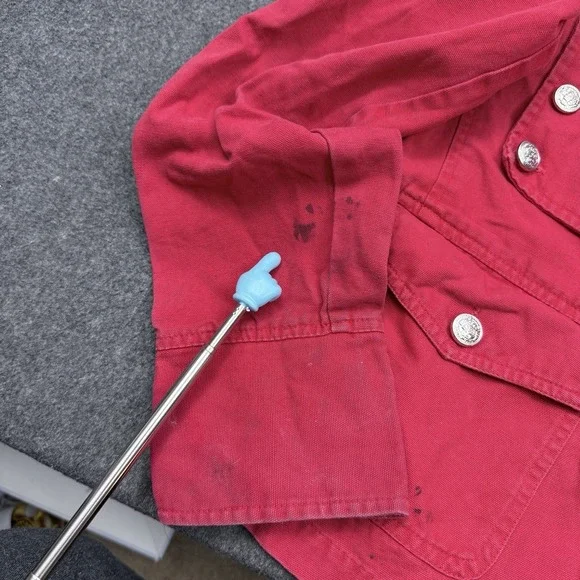 Raw Blue Military Jacket Large Red Embroidered Patch Button Coat - Picture 14 of 16